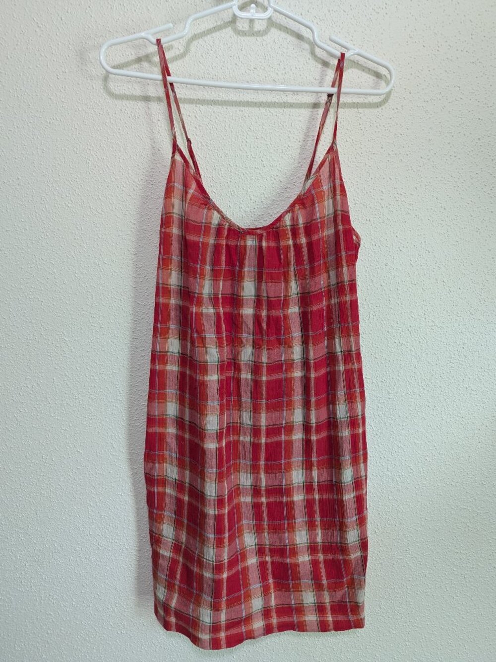 Standard James Perse Plaid Mini Dress Red White Cotton Spaghetti Strap Size 2
